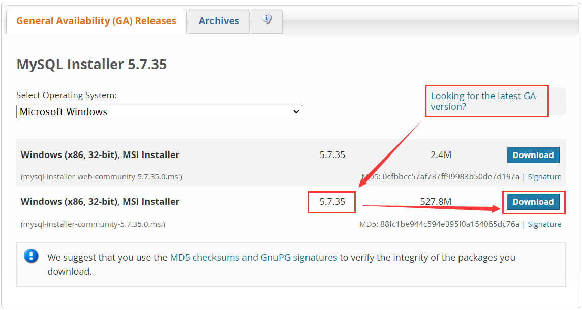 MySQL 官网下载页面