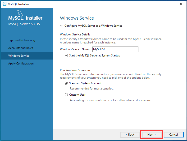 配置 Windows 服务